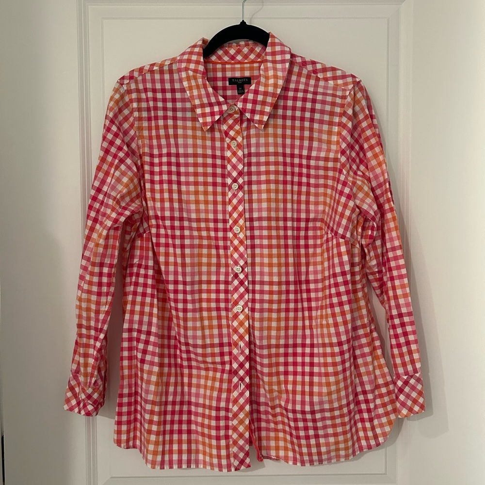 Talbots Red and Orange Plaid Shirt